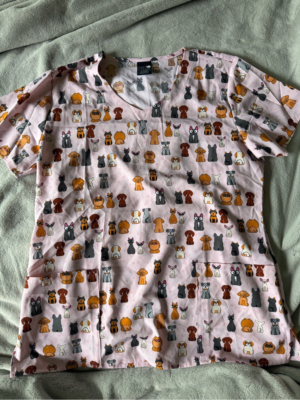 Pink Small Pets Scrub Top with Dog & Cat Print